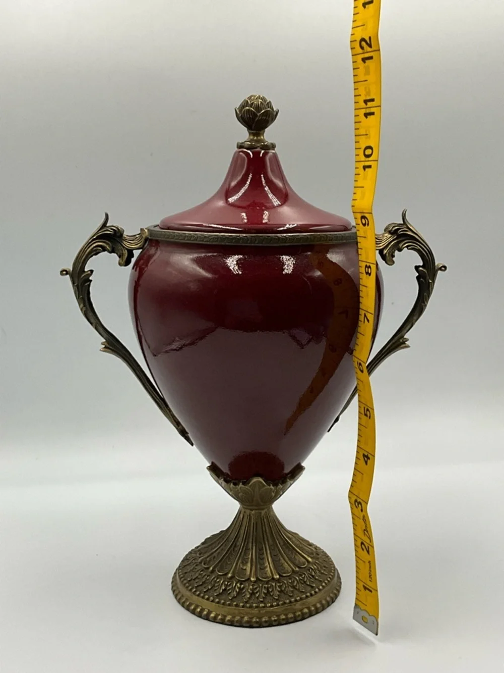 Urn Vintage Ornate Red Ceramic Urn with Brass Accents Rare